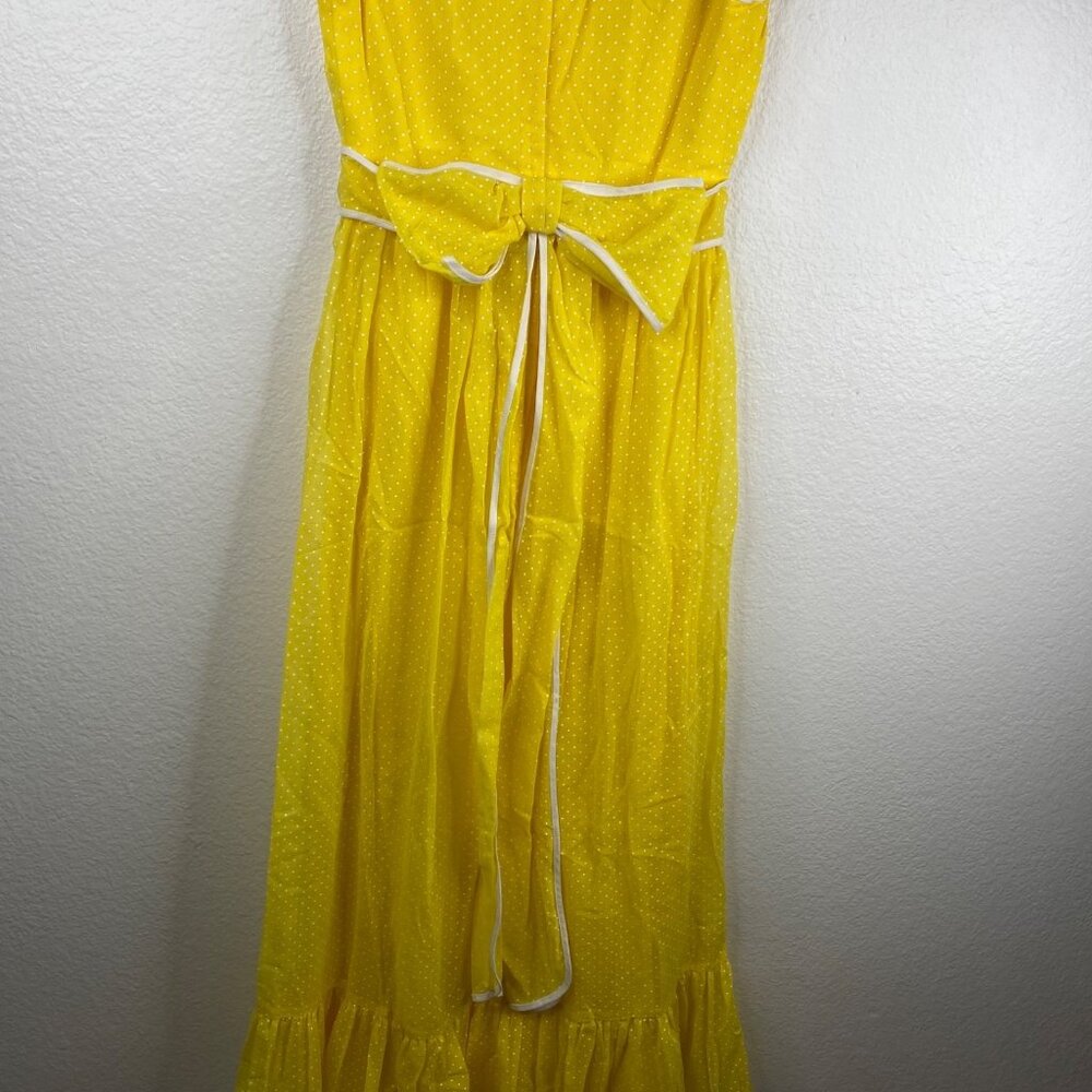 Vintage Miss Elliette Dress Sleeveless Maxi Micro Polka Dot Ruffle Hem Yellow 8 - Picture 12 of 16